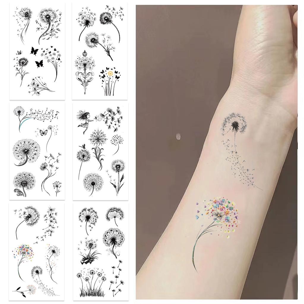 New Black and White Dandelion Series Tattoo Stickers Waterproof Party Gift Funny Face Stickers