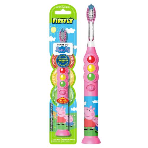 

Firefly Ready Go Brush, Peppa Pig Illuminated Timer Toothbrush, Premium Soft Bristles, 1-Minute Timer, Stain-Resistant Suction Cup, Batteries Included