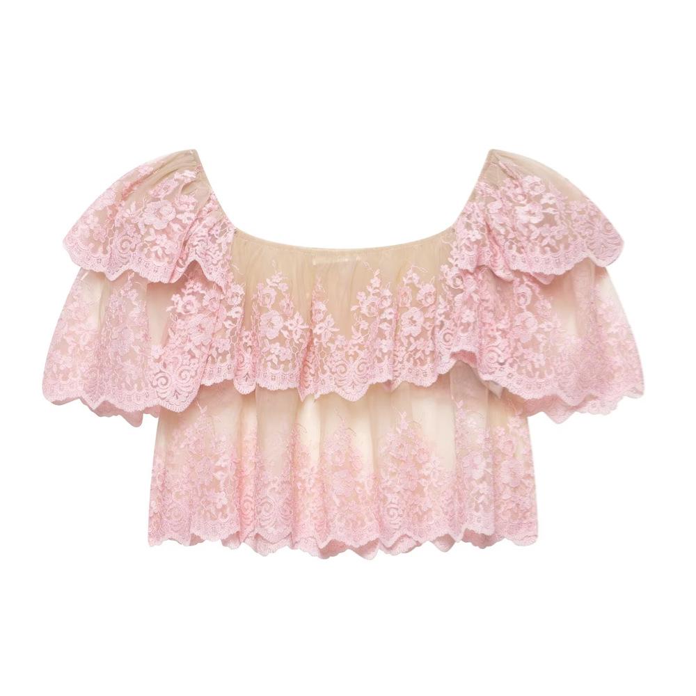 

Женский приталенный многослойный топ с вышивкой Весна/Лето 2025 S розовый