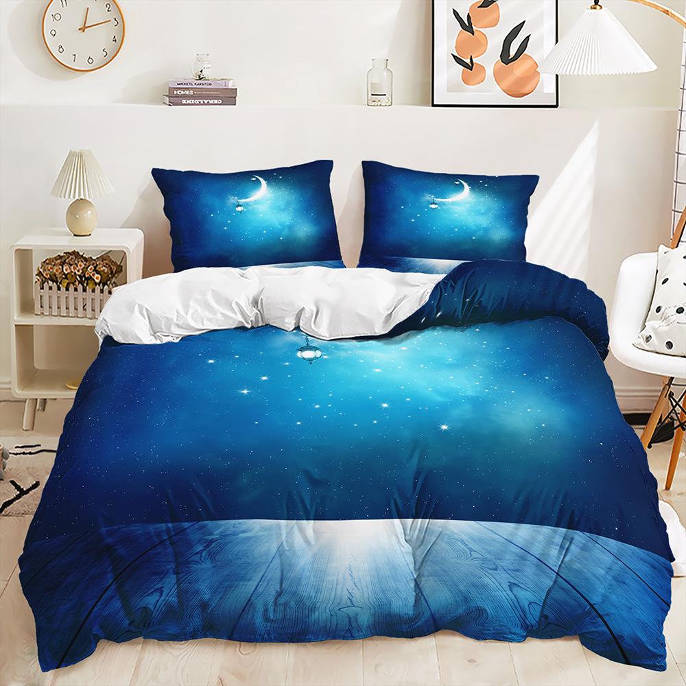 Stars and Moon Duvet Cover Twin King Muslim Ramadan Festival Bedding Set Microfiber Lamp Comforter Cover for Teen Adult Decor