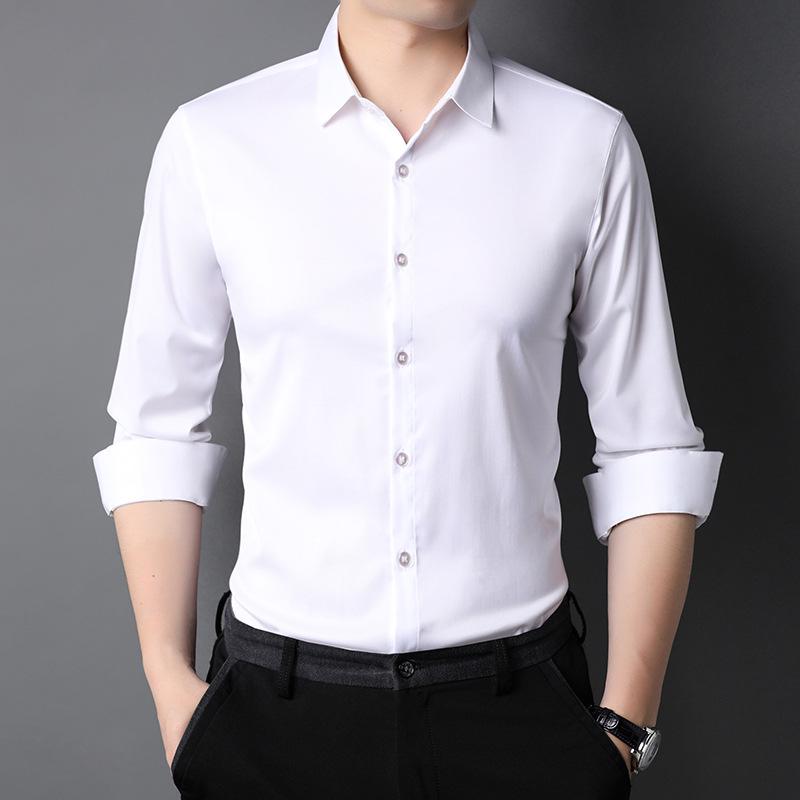 Men's Long-Sleeve Business Shirt: Solid Color, Mulberry Silk, Turn-Down Collar, 2025 Autumn Collection