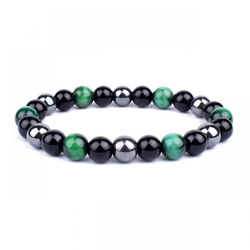 Tiger Eye & Volcanic Rock Beaded Magnet Bracelet with Obsidian Gallstone