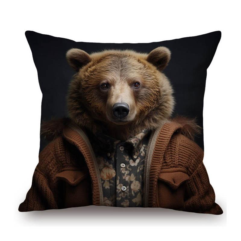 Lovely Cute Animal Head Bear Dog Panda Racoon Koala Zebra Cosplay Garments Show Cotton Linen Pillow Cover Kids Room Cushion Case