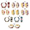 Stainless Steel Flower Hoop Earrings with Colorful Zircon Round Huggies Earrings