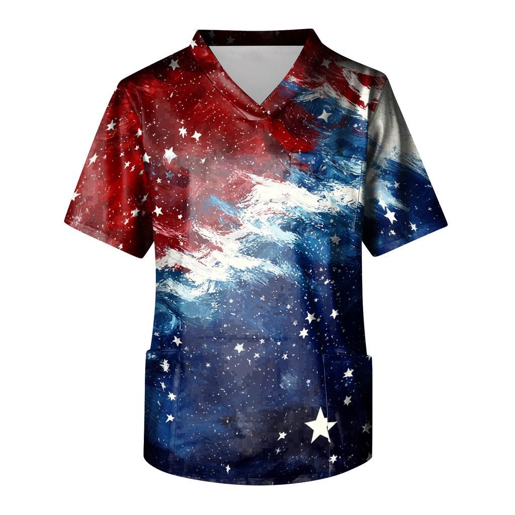 Men's Short Sleeve V-Neck  Print Chest Pocket Care Top