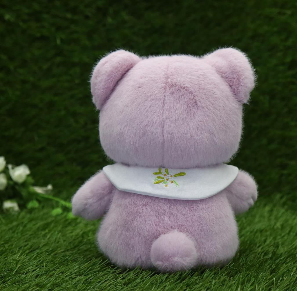 Take Off Baby Bear Drop Retro Pastel Colored Bear with Cute Flower Embroidery On Collar Plush Toy S Purple [Music Box Included]