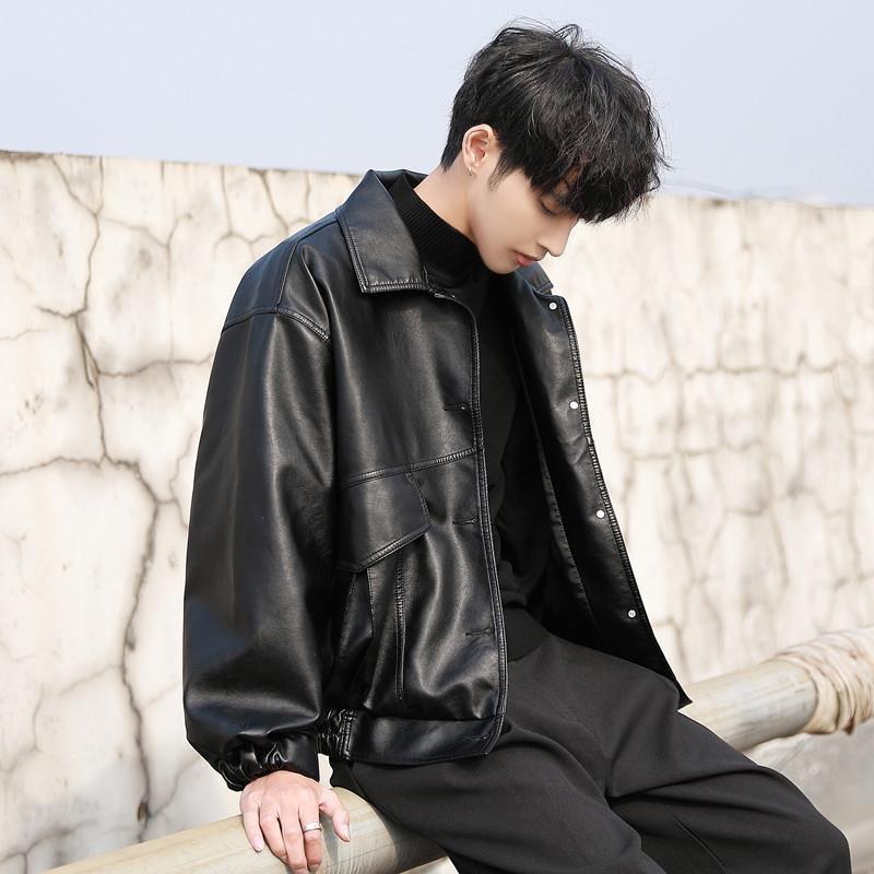 Trendy Handsome Leather Jacket Men's Green Locomotive Suit Pilot Leather Jacket Loose Trendy Brand Autumn and Winter Jacket