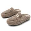 Fashion Metal Chain lambswool slippers women fur mules large size 40-43 winter shoes woman flat closed toe warm plush slides mujer 2025