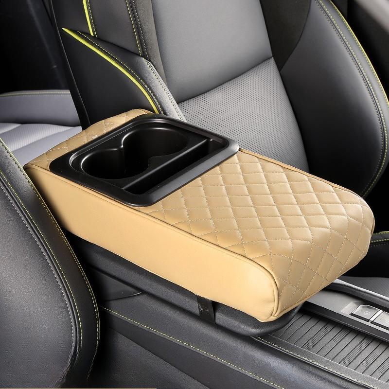 Universal Auto Center Console Armrest Cushion with 2 Cup Holder Armrest Pad Portable Car Armrest Pillow Cover Height Pad