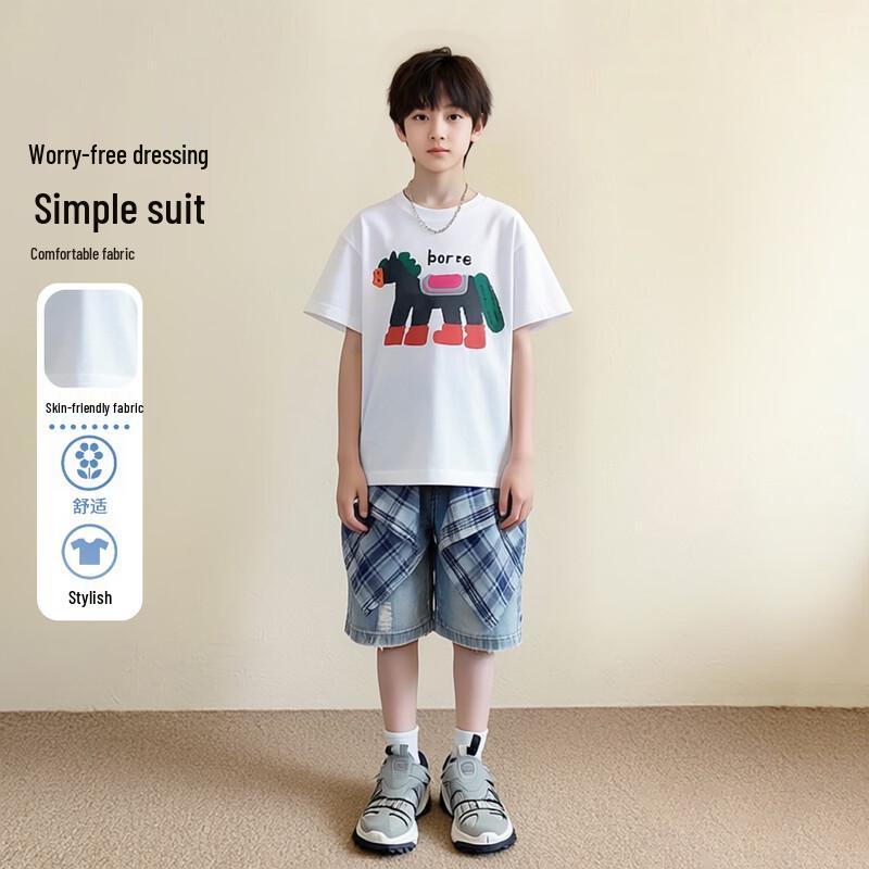 Boys  Summer Pony Print T-Shirt & Denim Shorts Set 160