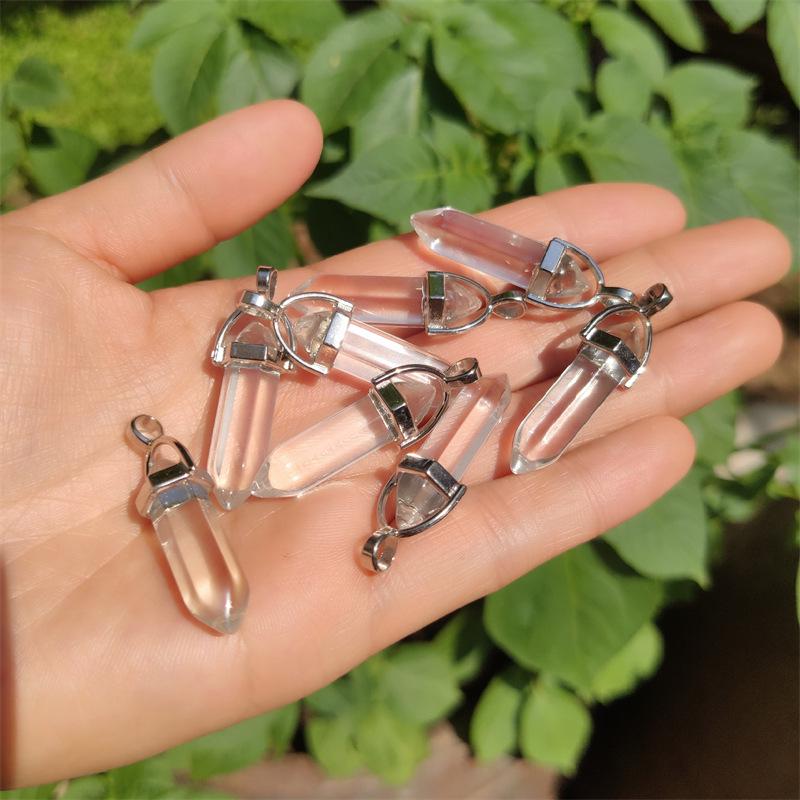 Crystal Hexagonal Pendant Necklace - European & American Popular Luminous Bullet Head Design