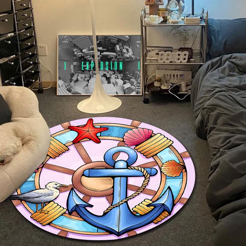 Classic Round Moon Multicolor Carpet, Non-Slip Floor Mat for Living Room