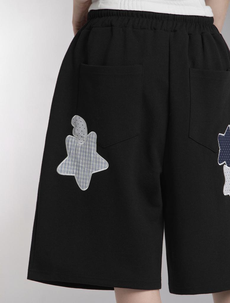 Lupeu Double Star Applique Bermuda Pants Black