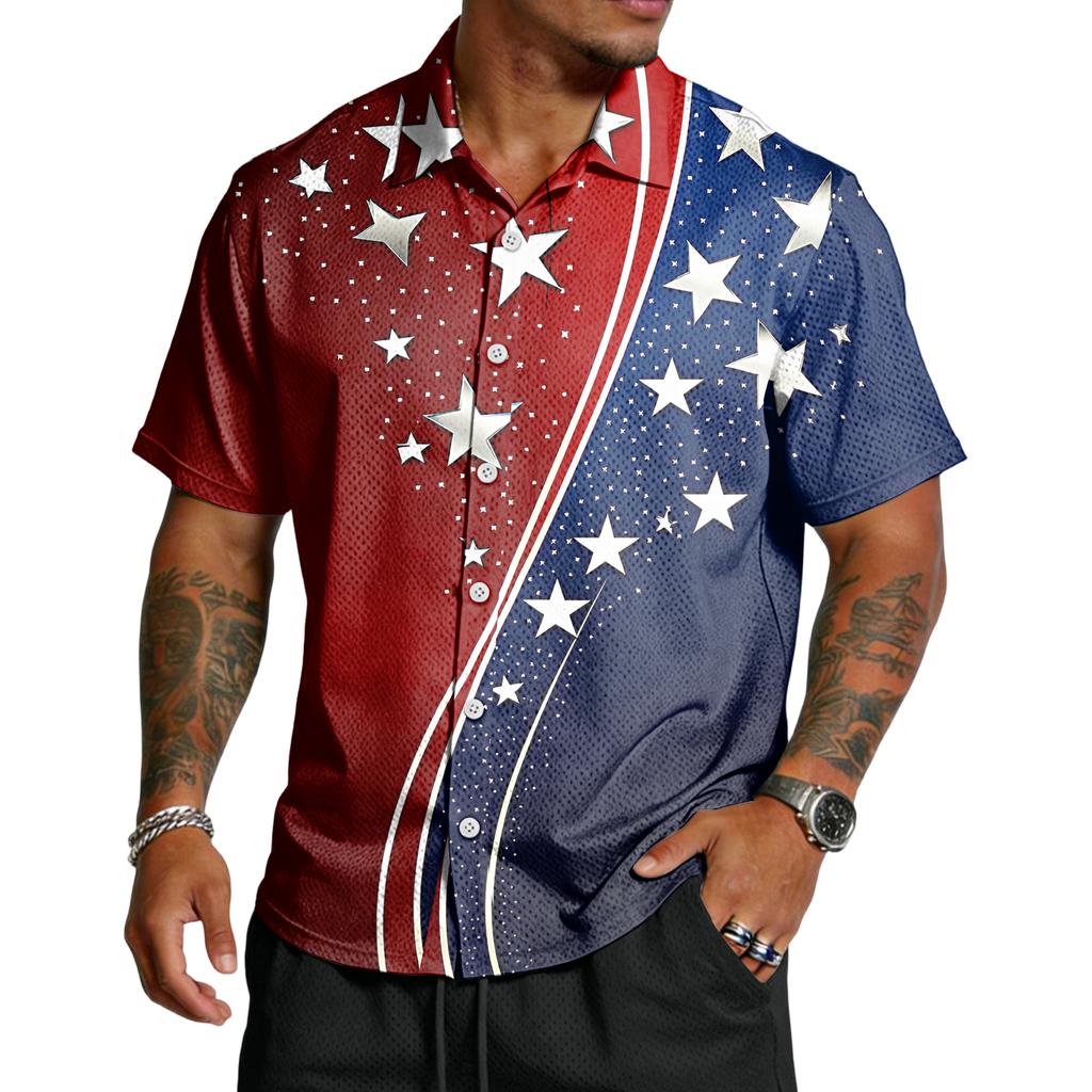 Men's Casual Independence Day Printed Lar Lightweight Breathable Short Sleeve Shirt