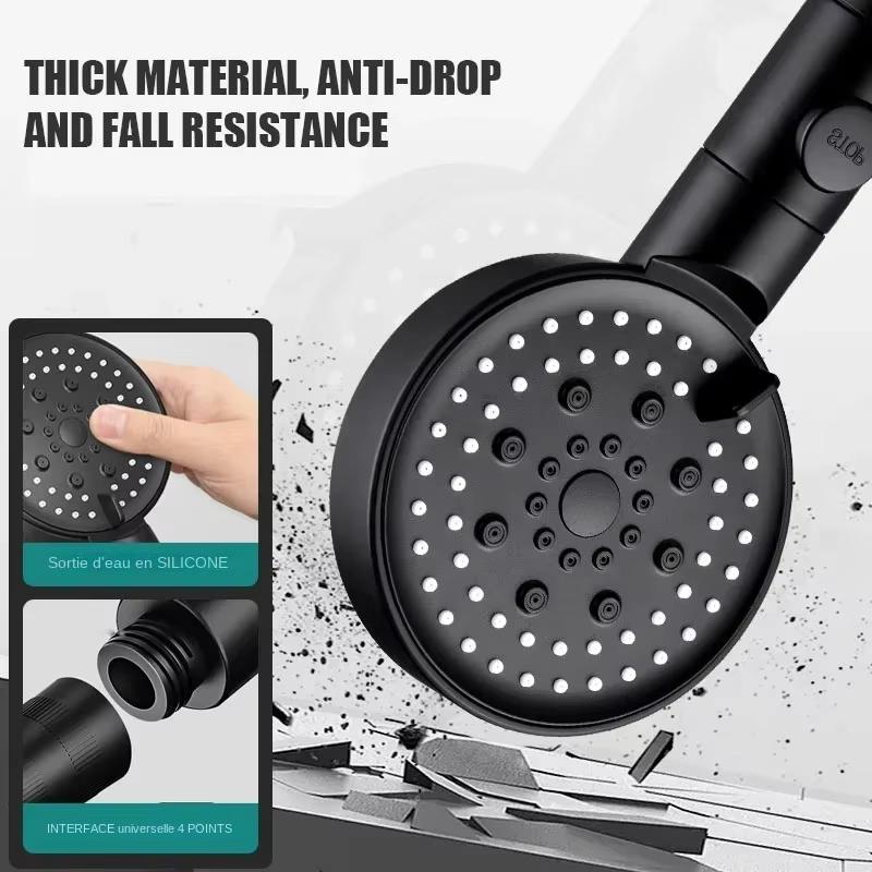 Five-mode high-pressure shower head, adjustable shower head with hose, water-saving, one-button nozzle stop.