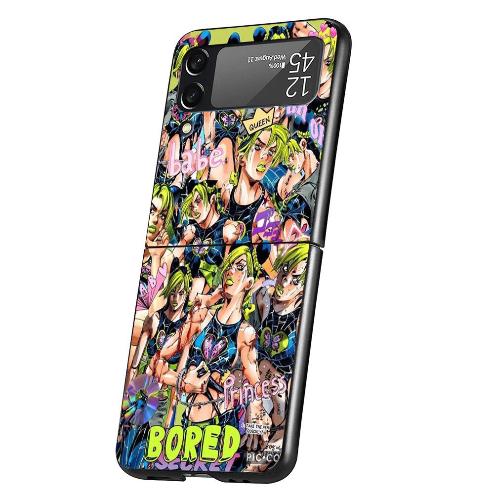 JoJo's Bizarre Adventure Jolyne Cujoh Case Phone Cover for Samsung Galaxy Z Flip 6 5 4 3 5G ZFlip6 ZFlip5 ZFlip4 ZFlip3 Black Ha