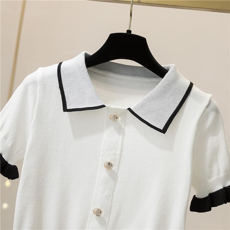 VAYLA Button Short Tops Tees Patchwork Y2k Shirt Clothing Women Pullovers Jumper Striped Sweater Fungus Blouse For Girls