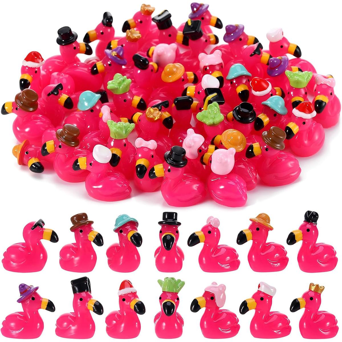 

10/20PCS Mini Resin Hot Pink Flamingo featuring Santa Cap Xmas Xmas Ornaments Designed For DIY Fairy Garden Home Holiday Celebration Decor Present -A7915