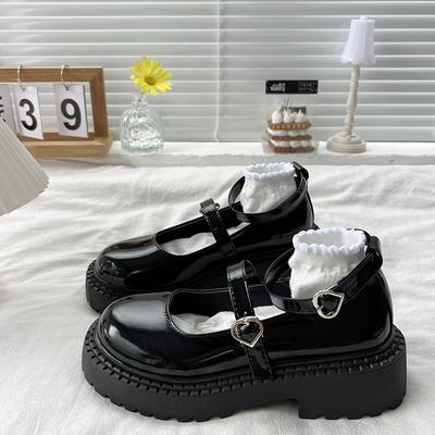 Zapatos Lolita de Plataforma Tendencias de Otoño para Mujer Cuero PU Negro Lindo Hebilla Metálica Mocasines Mary Jane Zapatos de Uniforme Escolar para Niña