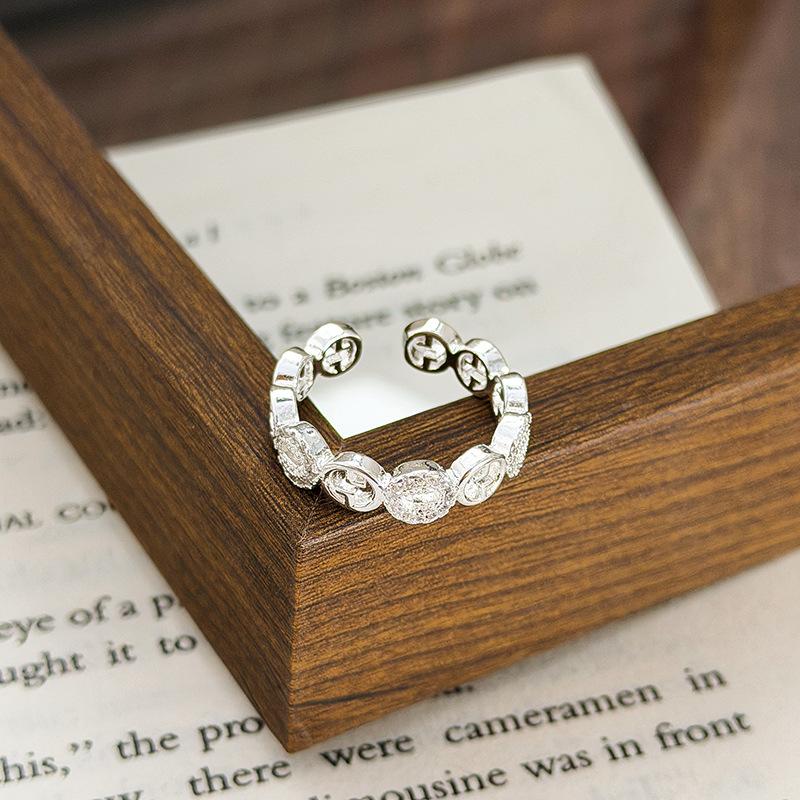 French Lace Super Flash Zircon Circle Open Ring Female Niche Light Luxury High Sense Fairy Stacked Ring