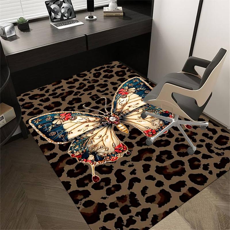 Butterfly Leopard Pattern Area Rug, Office Carpet Indoor Outdoor Entrance Doormat, Non-Slip Soft And Comfortable, Living Room, c122012