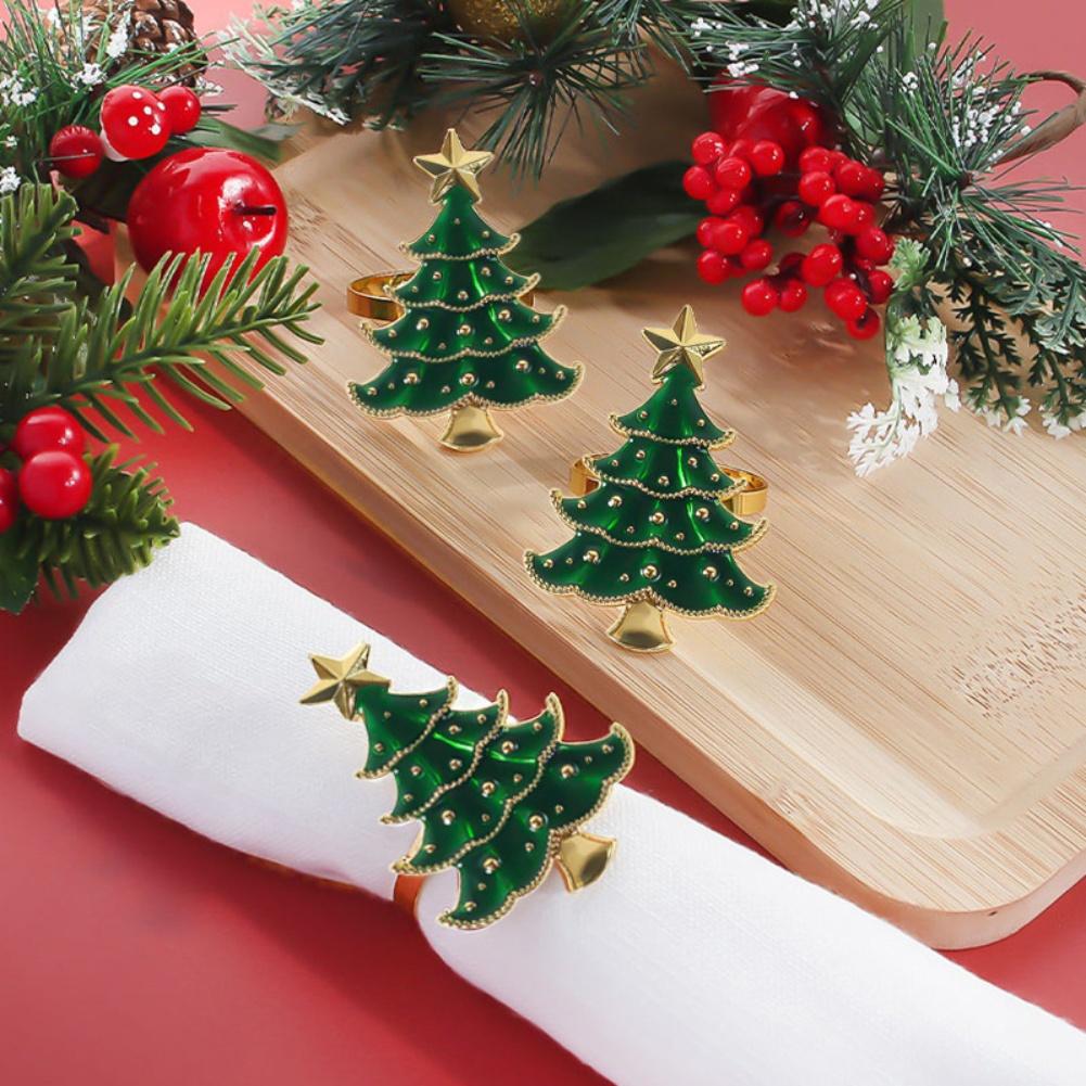 Set mit 6 weihnachtlichen Serviettenringen aus Legierungsmaterial, entworfen für Hochzeitstafel, Restaurantdekoration und Feiertagsveranstaltungen