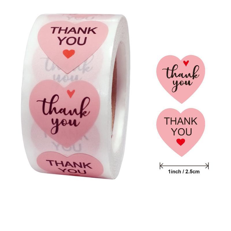 Thank You Decoration Stickers 500pcs/Roll 2.5cm Pink Bow Pattern for Envelope Sealing Craft Projects Small Retail Business Packaging