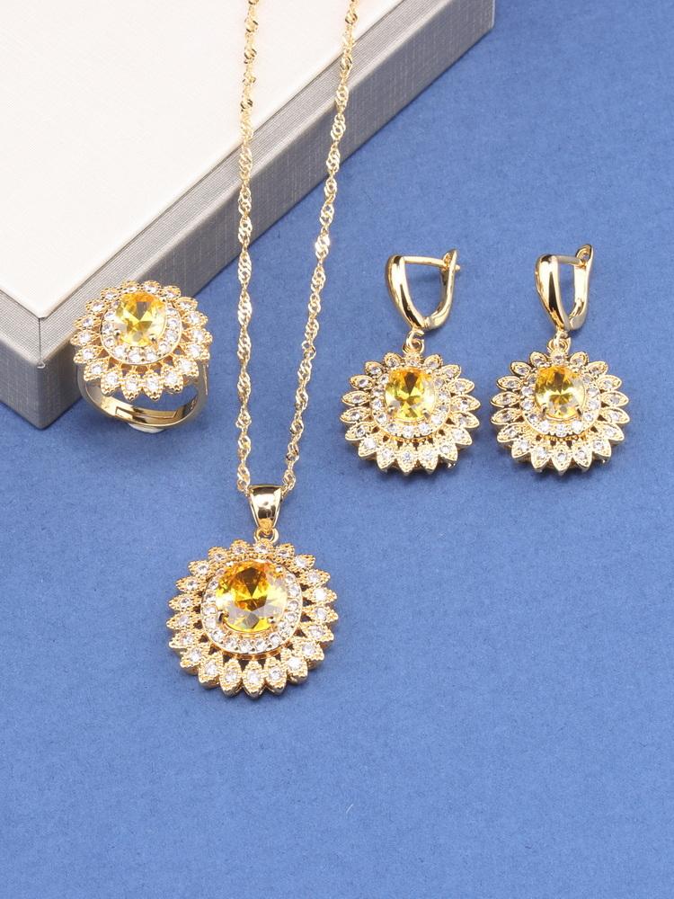 Neue Mode Kleid Schmuck&Accessoires Vergoldete Zirkon Brautsets Zirkonringe/Anhänger/Ring Halskette für Frauen Geschenk