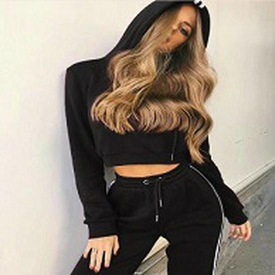 Women's Casual Fleece Hooded Two-Piece Sweatshirt Set - Loose Fit, Autumn/Winter 2023 Style