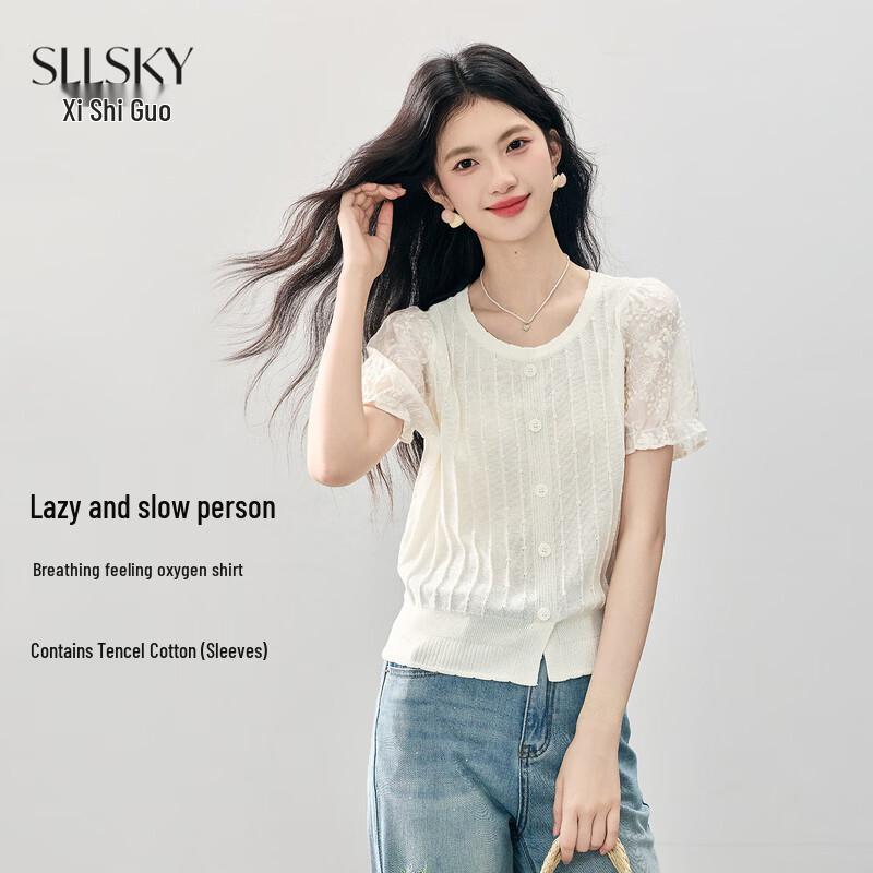 Women s Embroidered Short-Sleeve Knit Top S