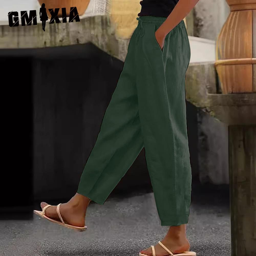 GMXIA Dámské módní ležérní jednobarevné kalhoty a capris