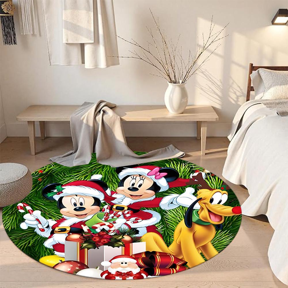 Christmas Mickey Minnie Round Floor Mat Suitable for Foyer Decorate room Hallway Balcony Antislip Round Carpet Anime Office Decor