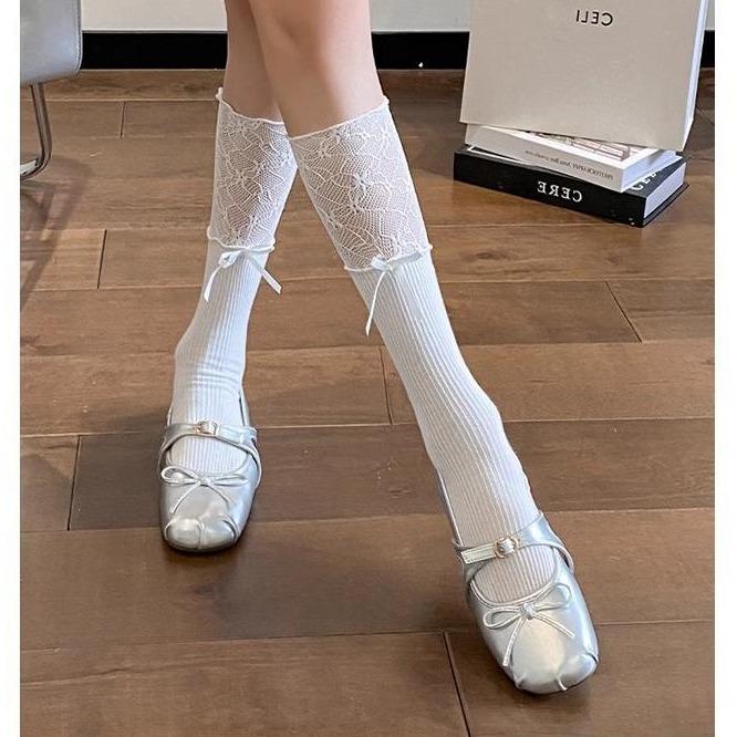 Srebrny temperament retro pojedyncze buty francuskie baletki damskie kokarda kwadratowy nosek lekkie usta miękkie płaskie buty Mary Jane damskie