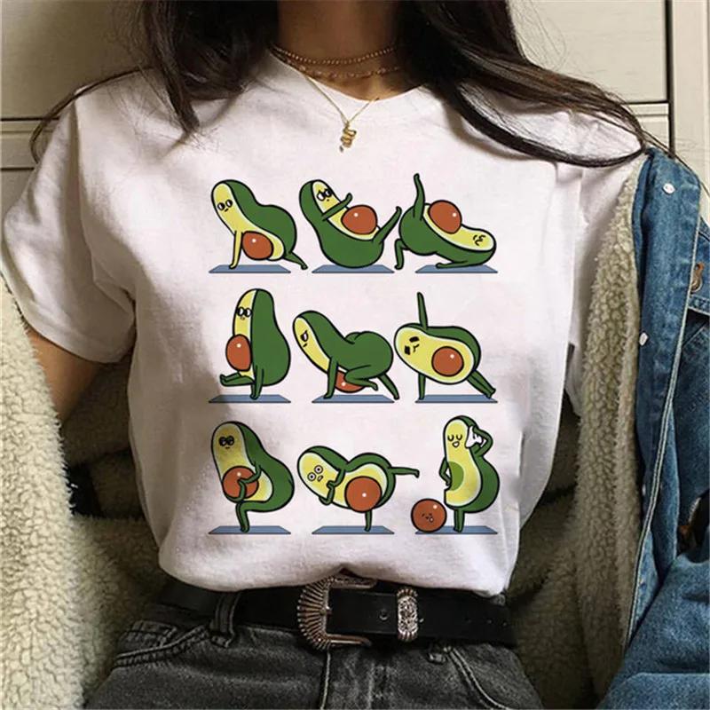 Maycaur Avocado Vegan Women T Shirt Harajuku Ulzzang Kawaii Cartoon Tshirt 90s Graphic Female Short Sleeve Tshirt Summer Clothe