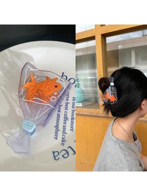 1 pezzo di fiocco a forma di pesce in acetato per donna, elegante e carino, alla moda casual, artiglio per capelli, fermaglio per capelli di Halloween, accessori per capelli da donna