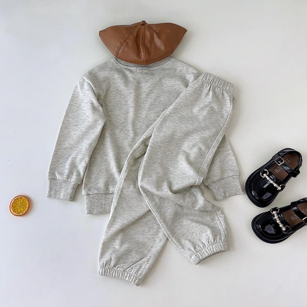 Bear Leader Autumn Girls' Set Grey Long Sleeve Letter Embroidered Top+Solid Color Pants Two Piece Set 3-7 Year Old Children's Casual Wear TZ218
