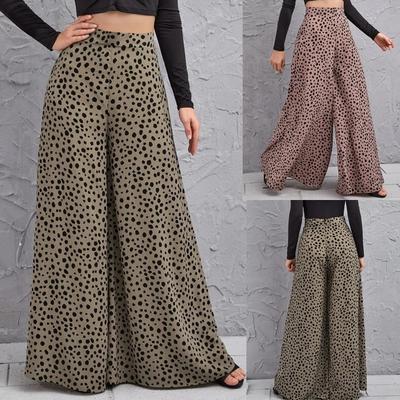Women's Korean Spring/Summer Loose High Waist Leopard Pattern Draping Wide Leg Pants Swinging Leggings