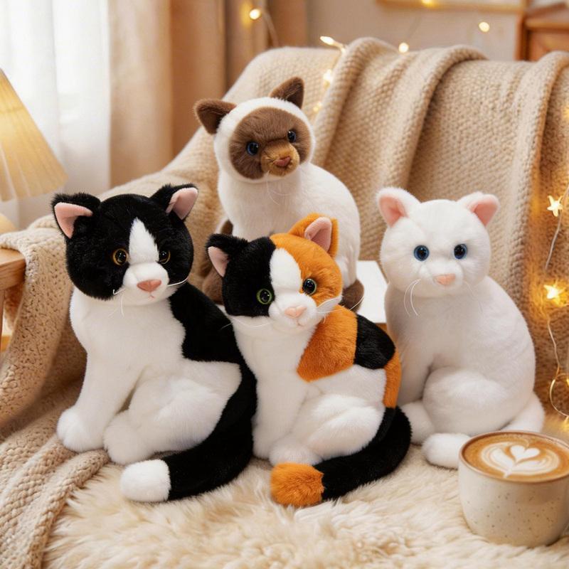 26Cm Cartoon Cat Plush Doll Colorful Gray Orange Cow Cat Siamese Cat Tabby Cat Animal Stuffed Toy Home Decor Gift For Children