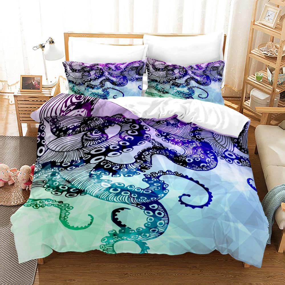 Colorful Undersea World Bedding Set with Pillowcase 3pcs Soft Comfortable Duvet Cover Set King Queen Twin Single Size Kid Adult
