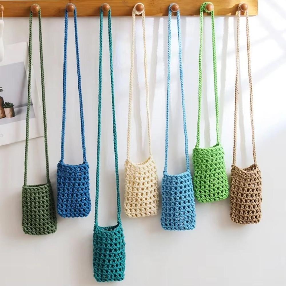 Fashion Vibrant Colorful Knitting Phone Bag Lightweight Hollow Design Beach Purse Portable Small Shoulder Bag Beach Travel