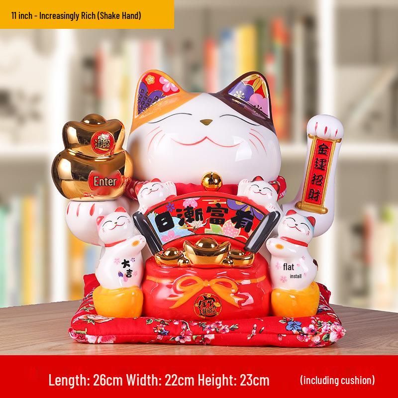 Ceramic Waving Fortune Cat Figurine for Home or Shop Decor