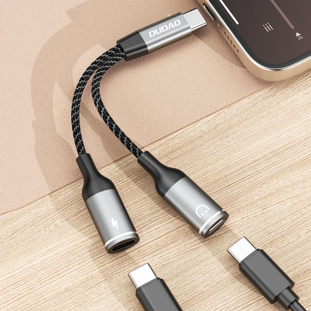 2in1 USB-C Splitter Adapter for Power and Headphones - Gray