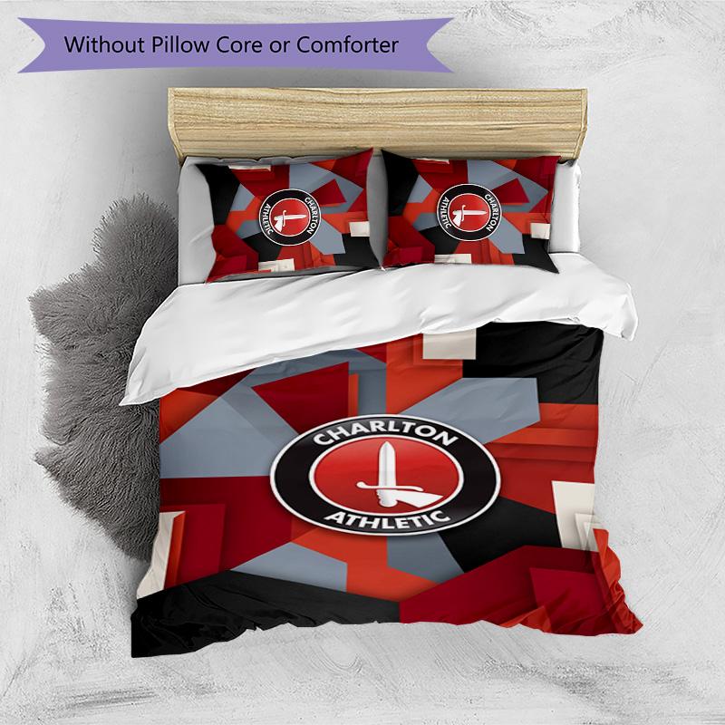 Charlton Athletic FC Set Biancheria da Letto Stampato 3 Pezzi Copripiumino Traspirante con Federe Biancheria da Letto Decorativa per Camera da Letto Casa