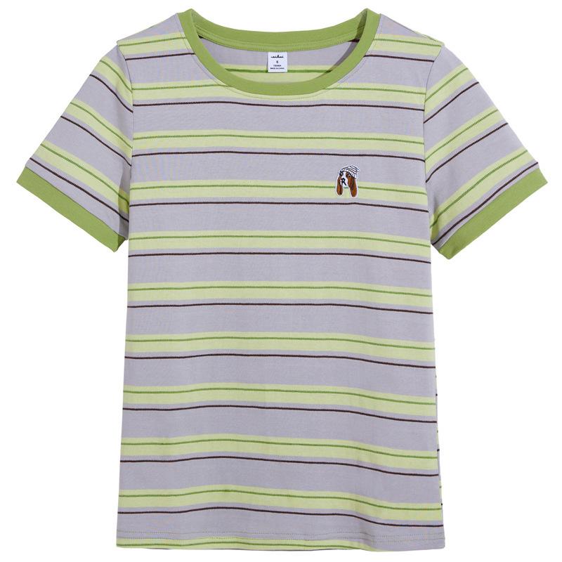 Tricou de vară din bumbac, larg, cu mânecă scurtă, cu dungi, pentru femei