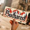 2D Flat, 1pc Retro Aluminum Wall Art Plaque - Vintage Cityscape Design with "Bucharest" Text