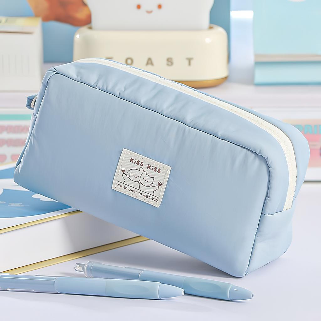 1pcs Lace Deco Lucky Star Cute Cat Pencil Case Simple Design Stationery Bag Pen Storage Pouch for Office & School Supplies