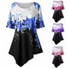 Fashionable Women Ladies Asymmetric Hem Floral Print T-shirt Tunic Tops For All Sizes