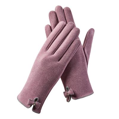 Warm Gloves for Autumn and Winter Women's Cute Bow Plus Velvet Thickened German Velvet Electric Vehicle Cold Proof Touch Screen Gloves