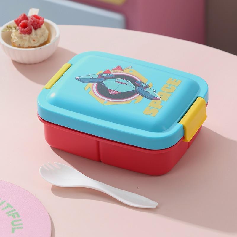 Three Compartment Plastic Lunch Box, Portable Lunch Box, Microwave Heatable Cartoon Lunch Box