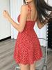 French Floral Gradient Spaghetti Strap Dress - Elastic Waist, Summer Vacation Style